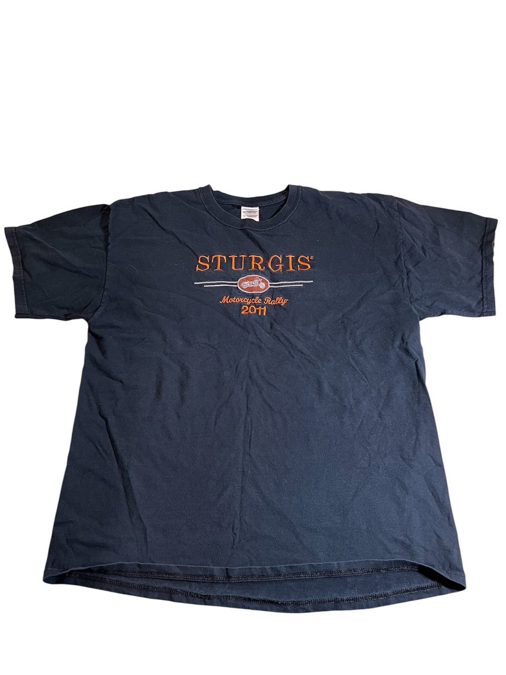 Gildan Navy Sturgis Motorcycle Rally 2011 Tee with Orange Logo
XL